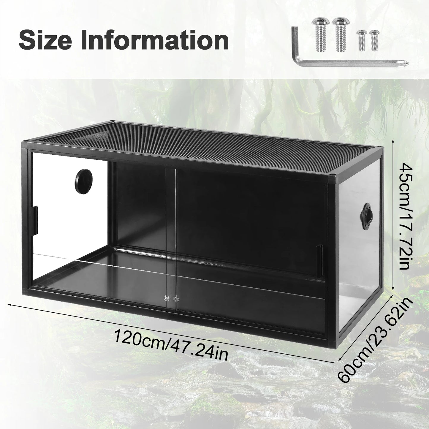 Reptile Tank Terrarium Glass Enclosure With Sliding Door Mesh Top