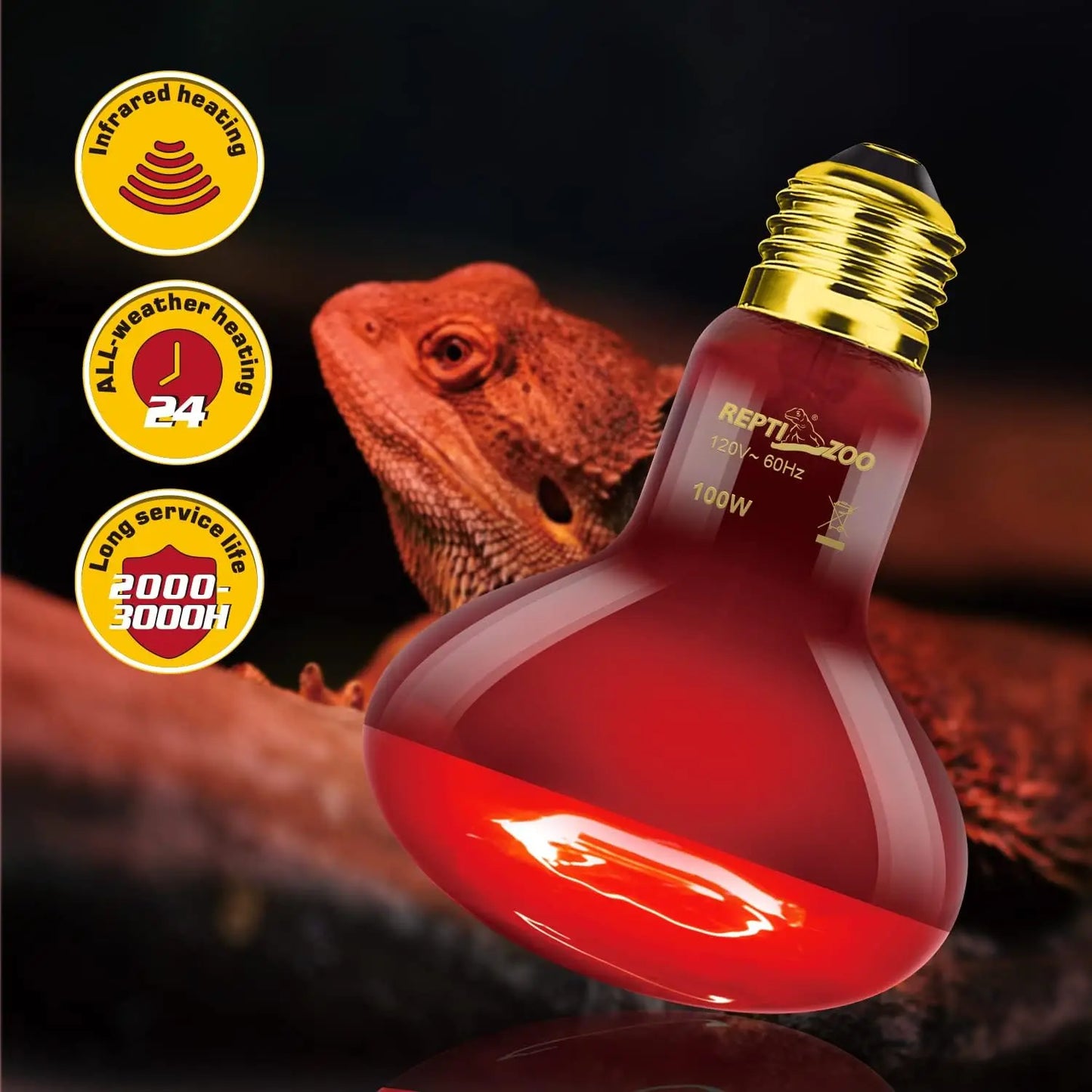 Dual Reptile Heat Lamp Fixture With 100W UVA Daylight Bulb