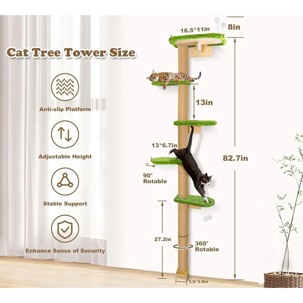 Vertical Cat Climbing Tree With Wall Mounted Platforms For Kittens
