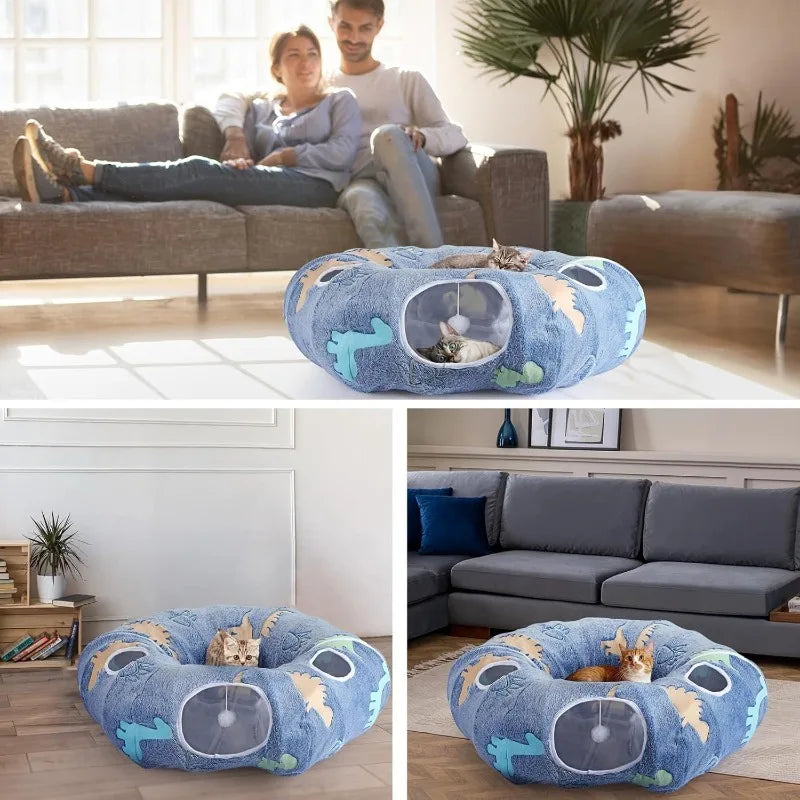Maxetodo Foldable Cat Tunnel With Washable Bed 4 Entry Points