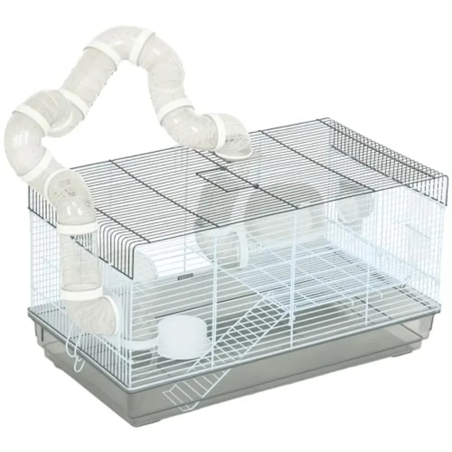 NONECN Hamster Cage 2 Levels With Tubes And Exercise Wheel