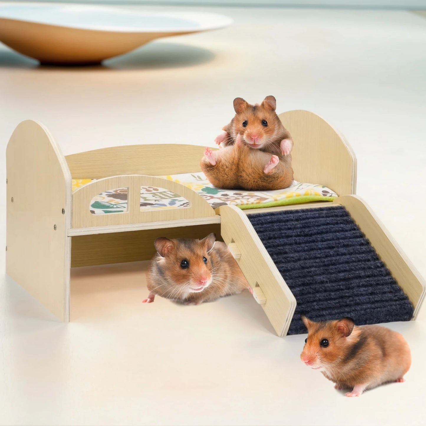 Guinea Hideout Platform With Stable Stairs Wooden Small Pet Bed