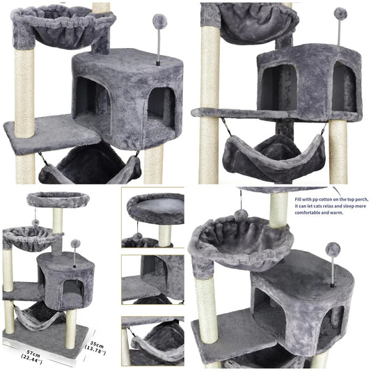 Cat Tree With Condo And Plush Hammock For Indoor Cats