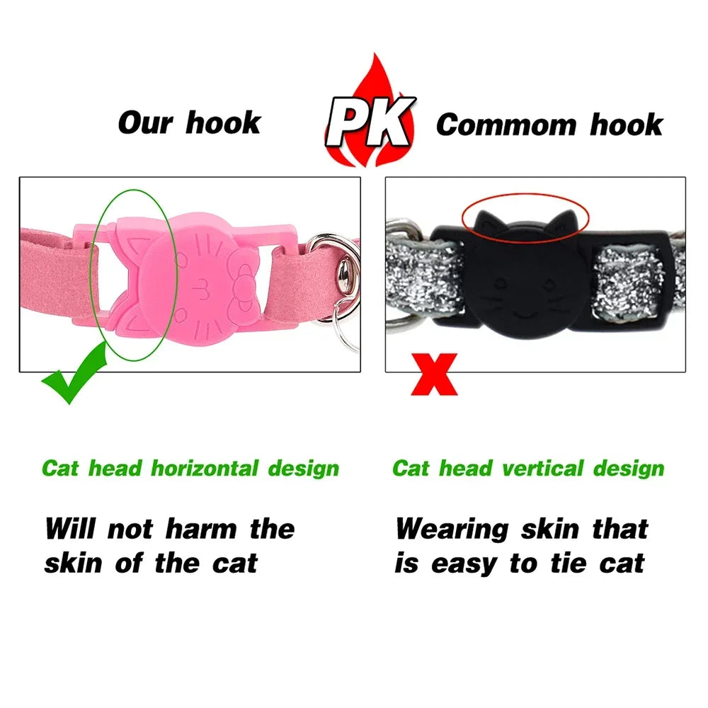 Soft Suede Cat Collar Rhinestone Bling with Bell Safety Breakaway