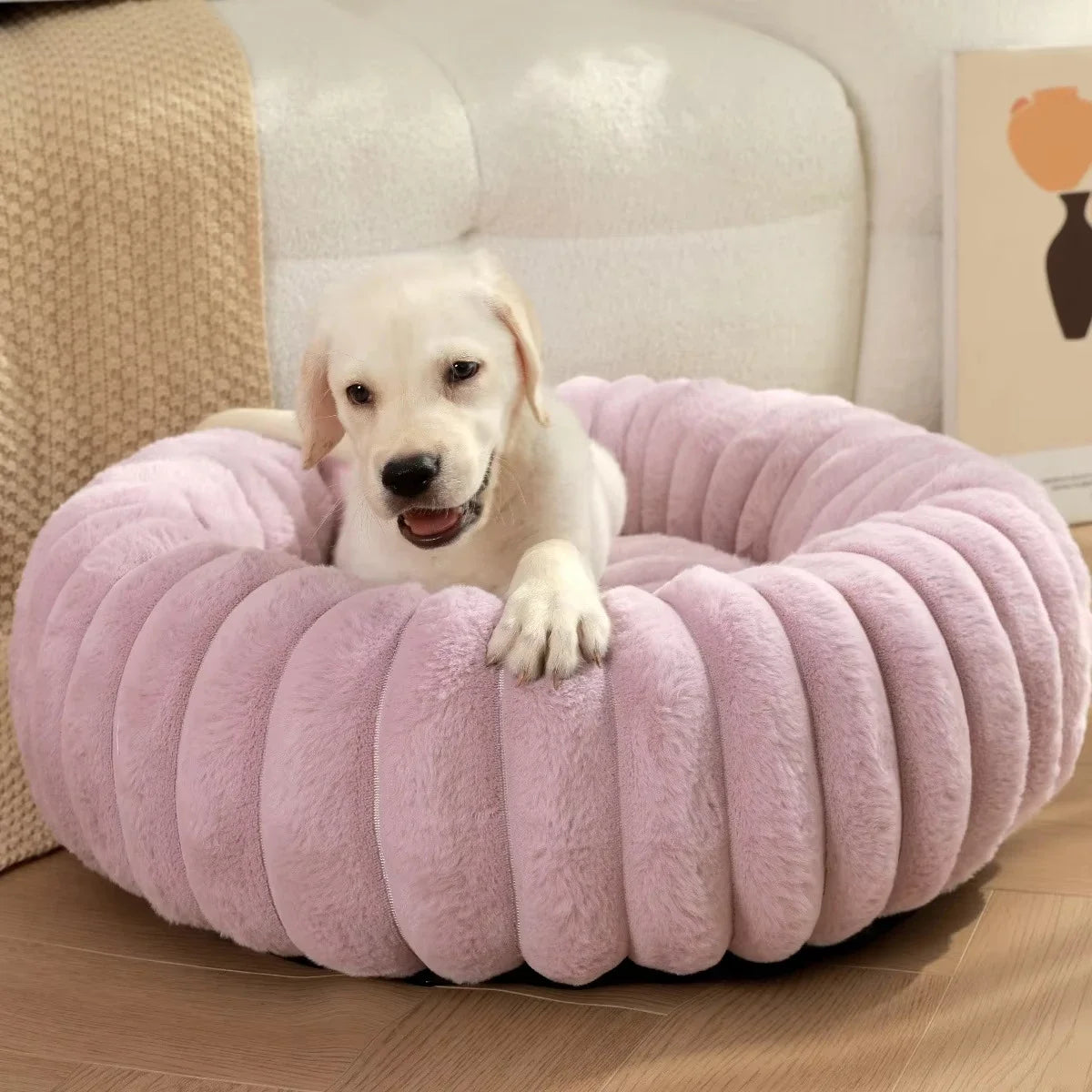 NONECN Round Plush Pet Bed For Dogs And Cats Winter Warm Shelter