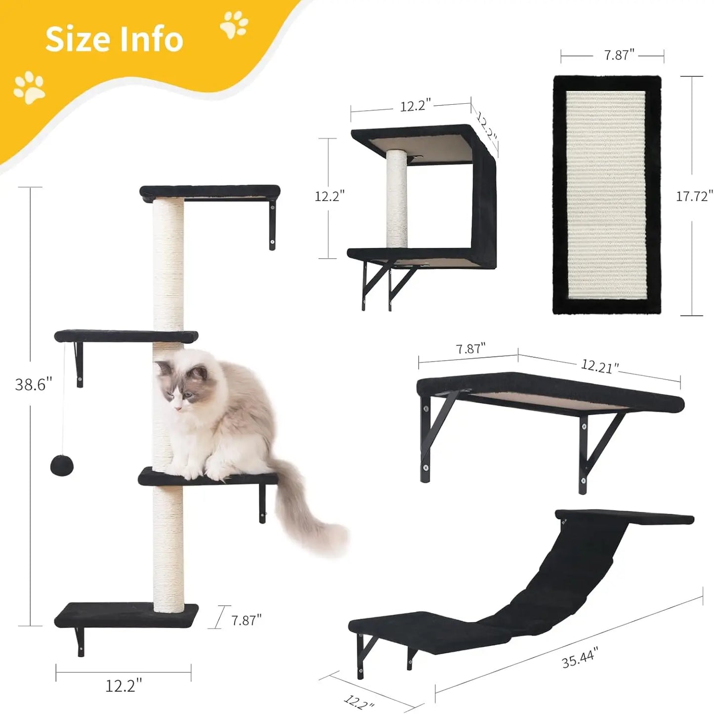Wall Mounted Cat Shelves 5 Piece Wooden Climber Set