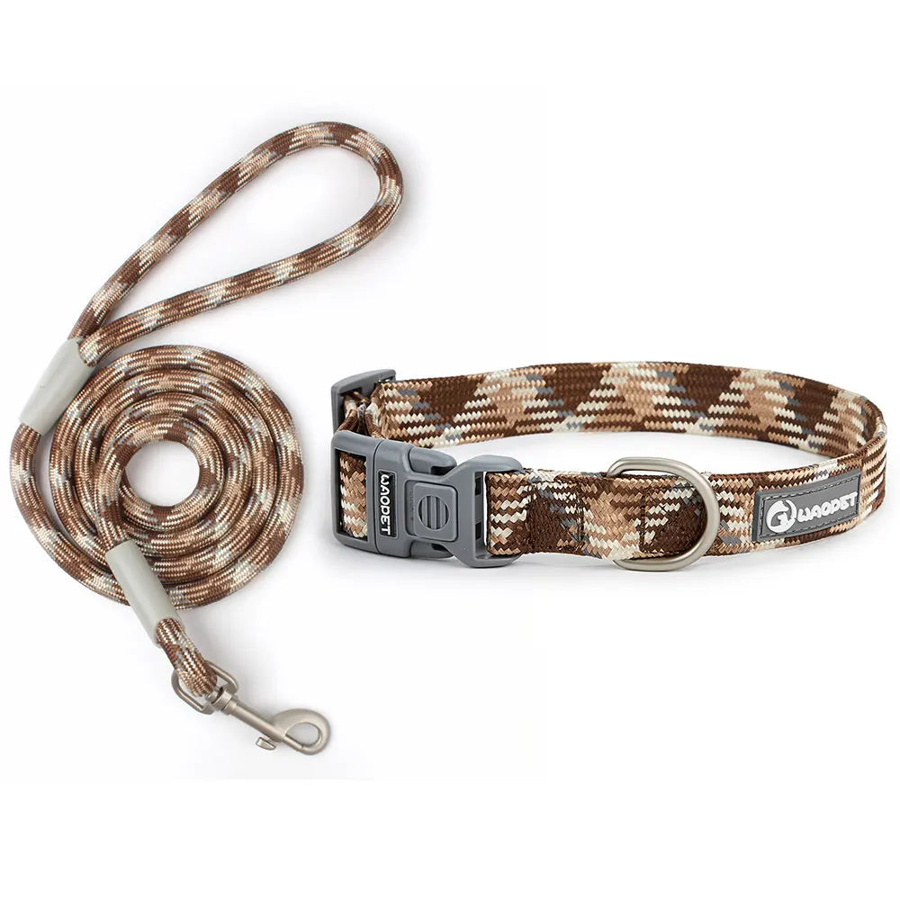 Leashes and Collar Set for Dogs Reflective Plaid Pattern