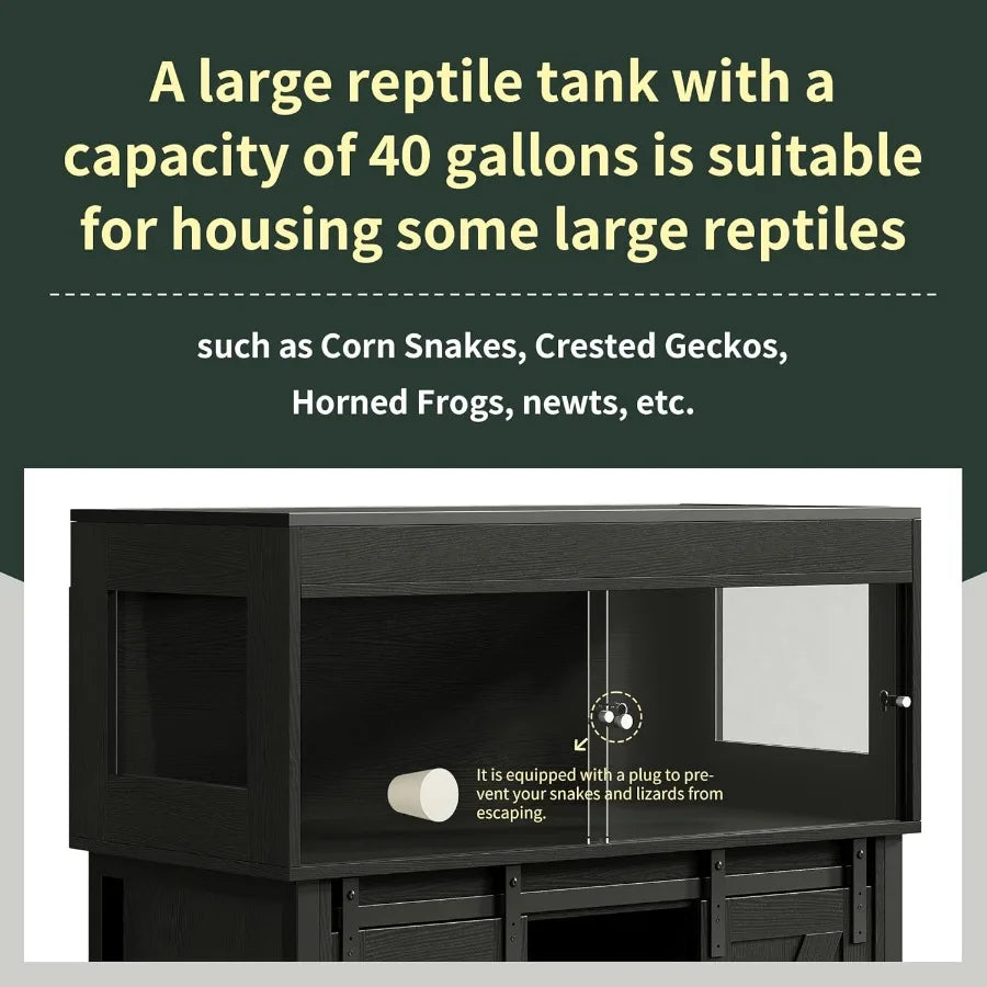 XMSJ Reptile Terrarium With Stand Barn Door Ventilated Mesh