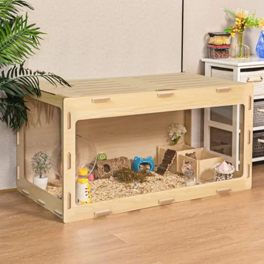 XMSJCN Wooden Hamster Cage Chewproof Bigger World Habitat