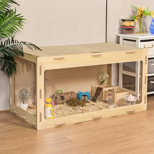 XMSJCN Wooden Hamster Cage Chewproof Bigger World Habitat