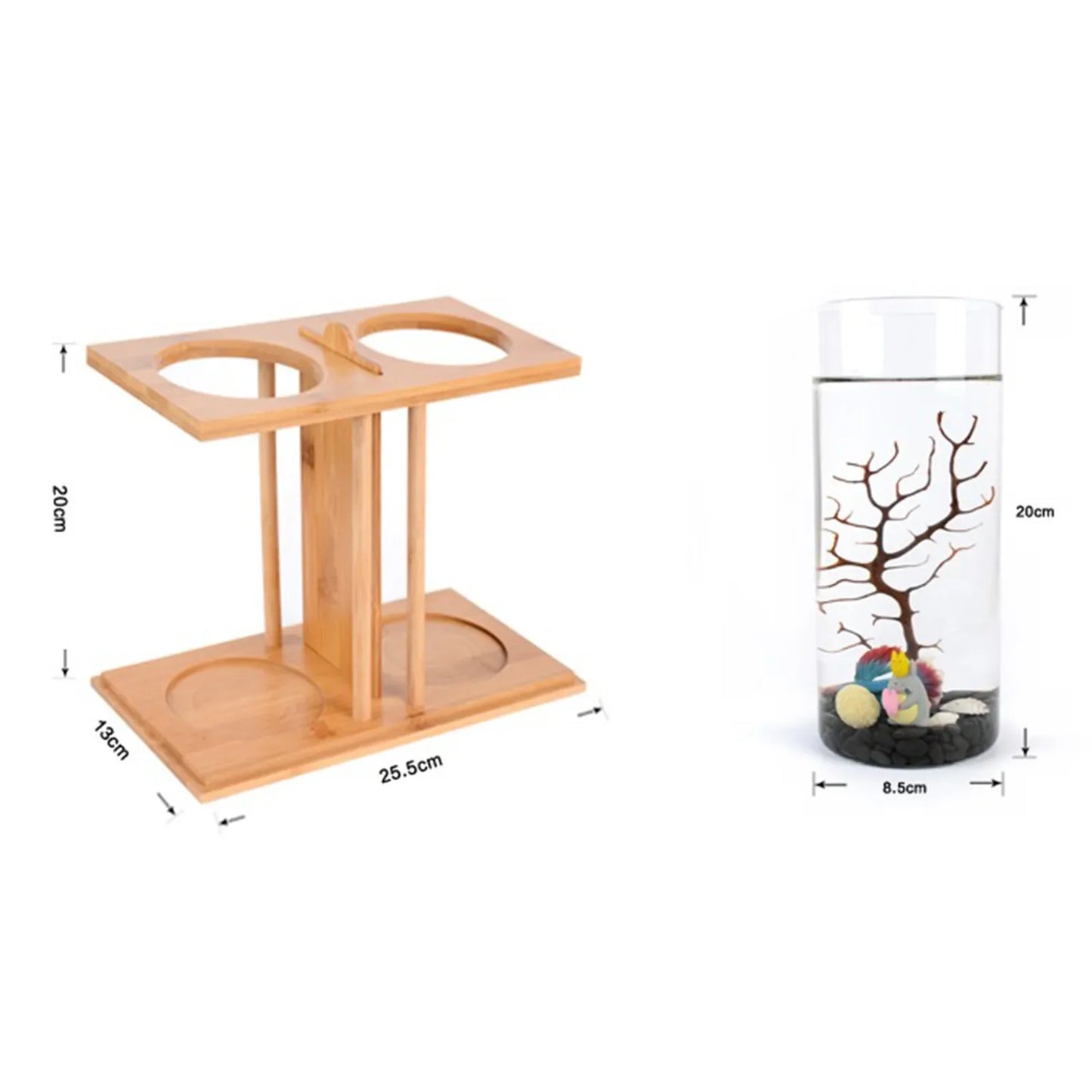 Dual Chamber Bamboo Desktop Betta Aquarium With LED Light