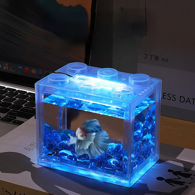 Building Blocks USB Mini Aquarium With LED Light For Desktop