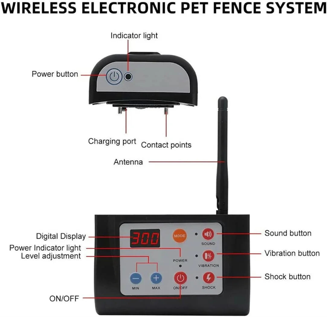 Wireless Dog Fence System With Adjustable Range For Three Dogs