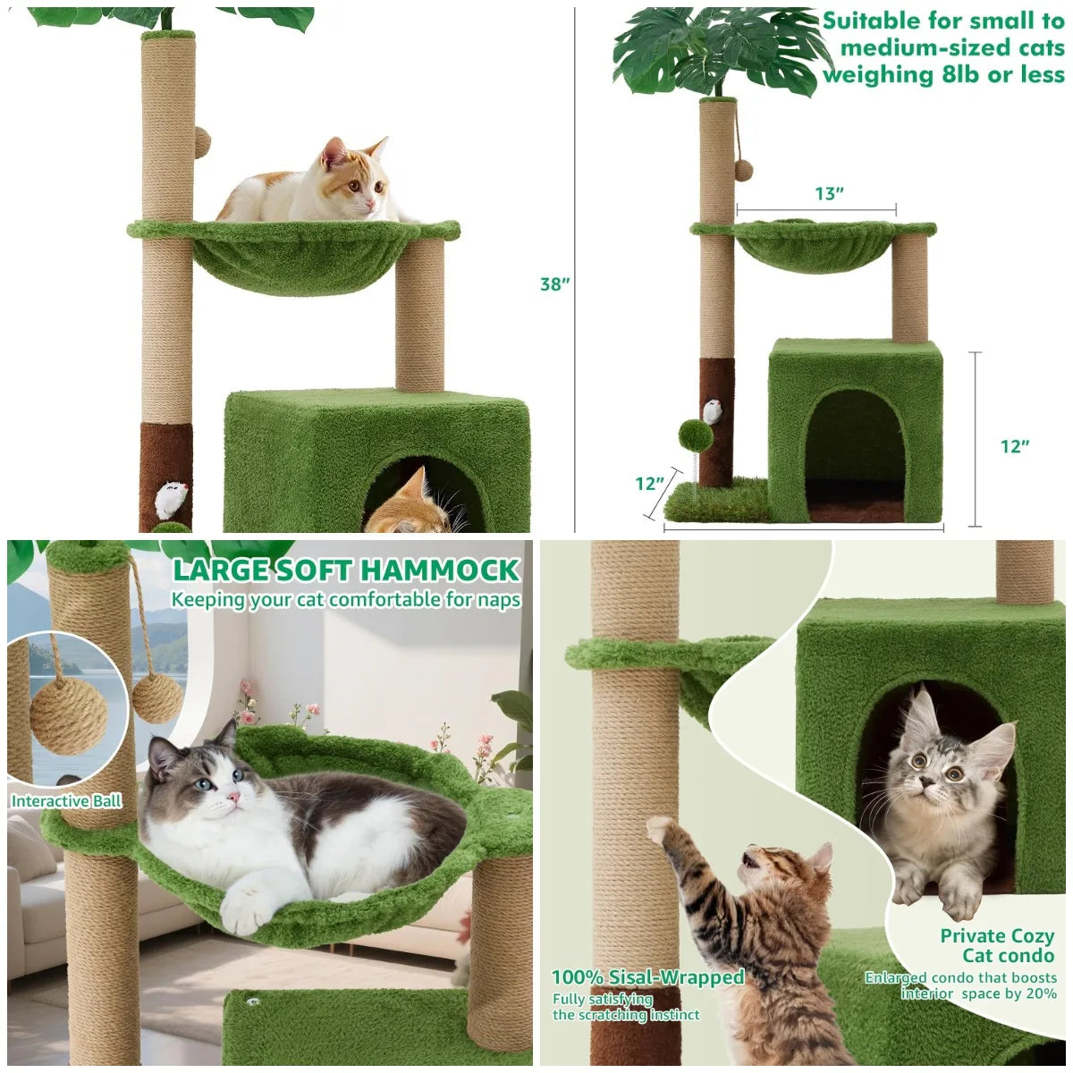Cat Tree Tower With Sisal Scratching Post And Hammock