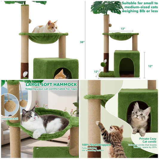 Cat Tree Tower With Sisal Scratching Post And Hammock