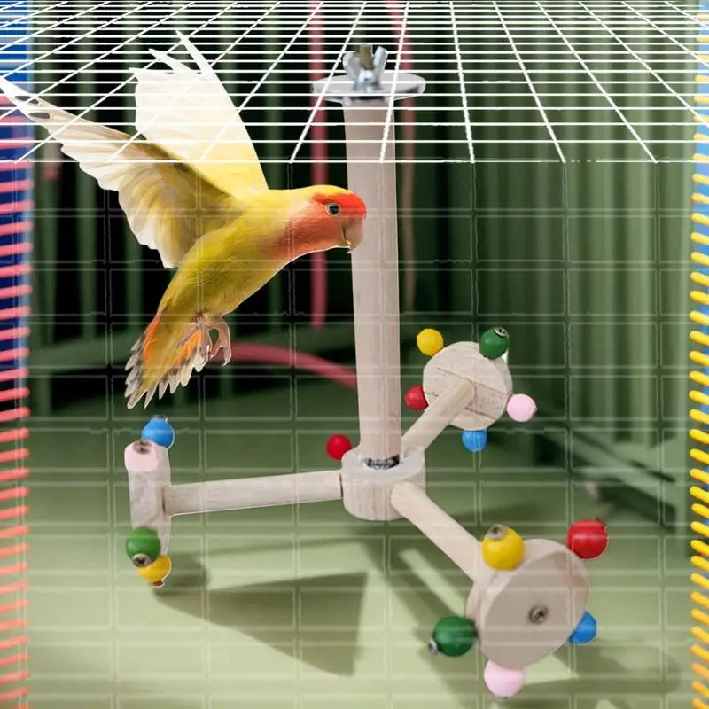 Wood Perch Toy With Rotating Balls Interactive Bird Stand