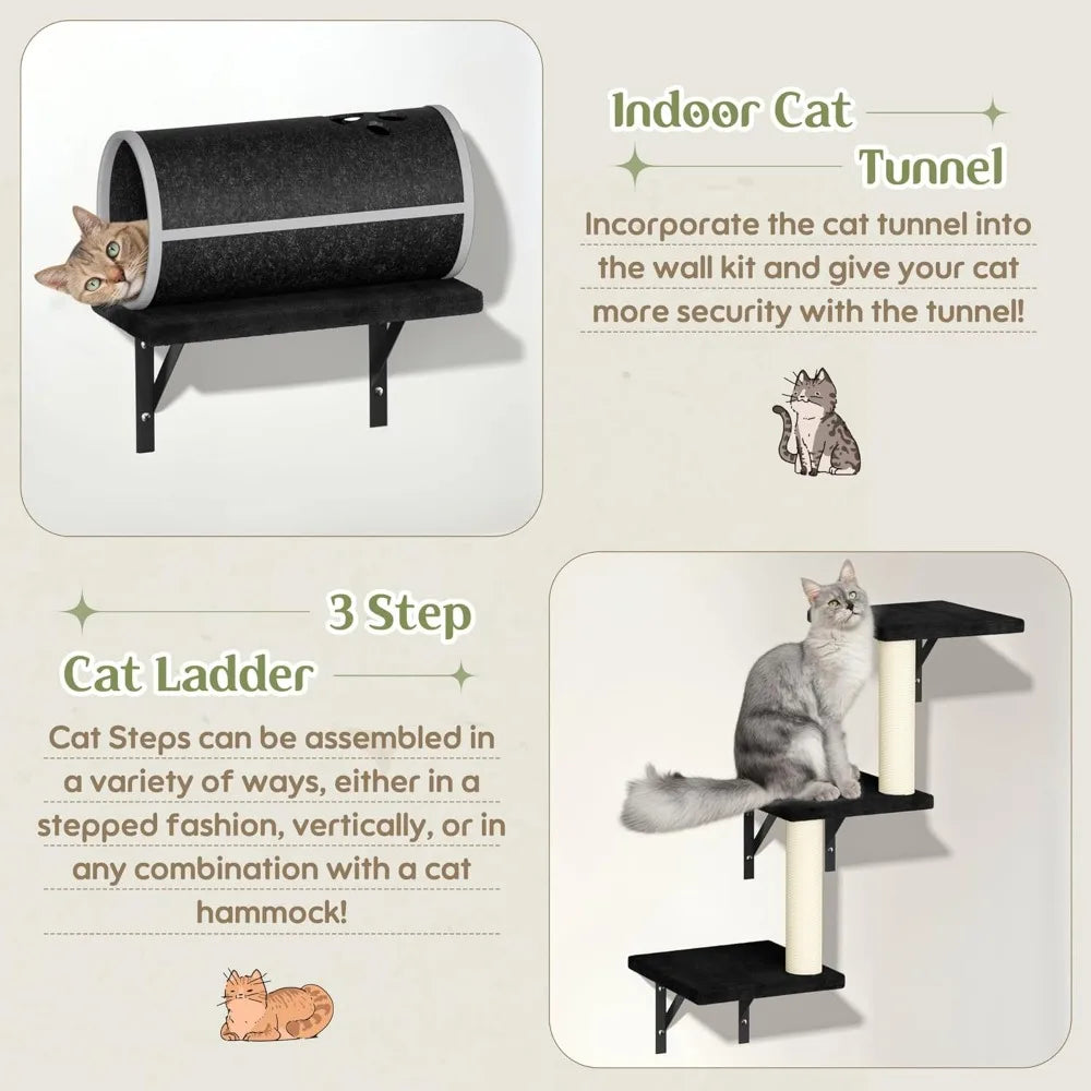 Wall Mounted Cat Climbing System House Tunnel Bridge Scratching Post