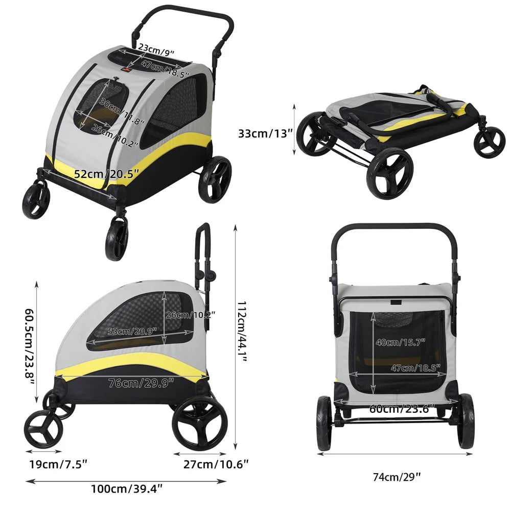 Premium Dog Stroller Pram 4 Wheel Foldable Cart For Pets