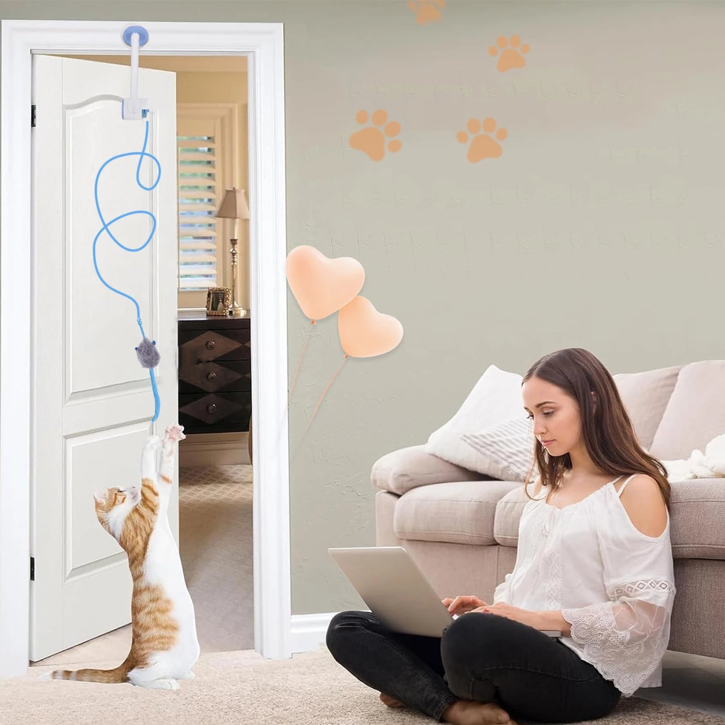Shunmaii Automatic Retractable Cat Toy Door Hanging With Catnip Mice