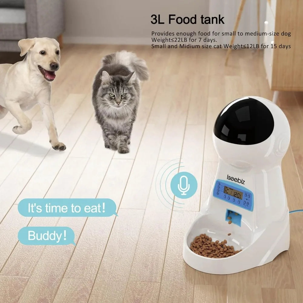 Automatic Pet Feeder With Timer Anti Clog Design Voice Recorder