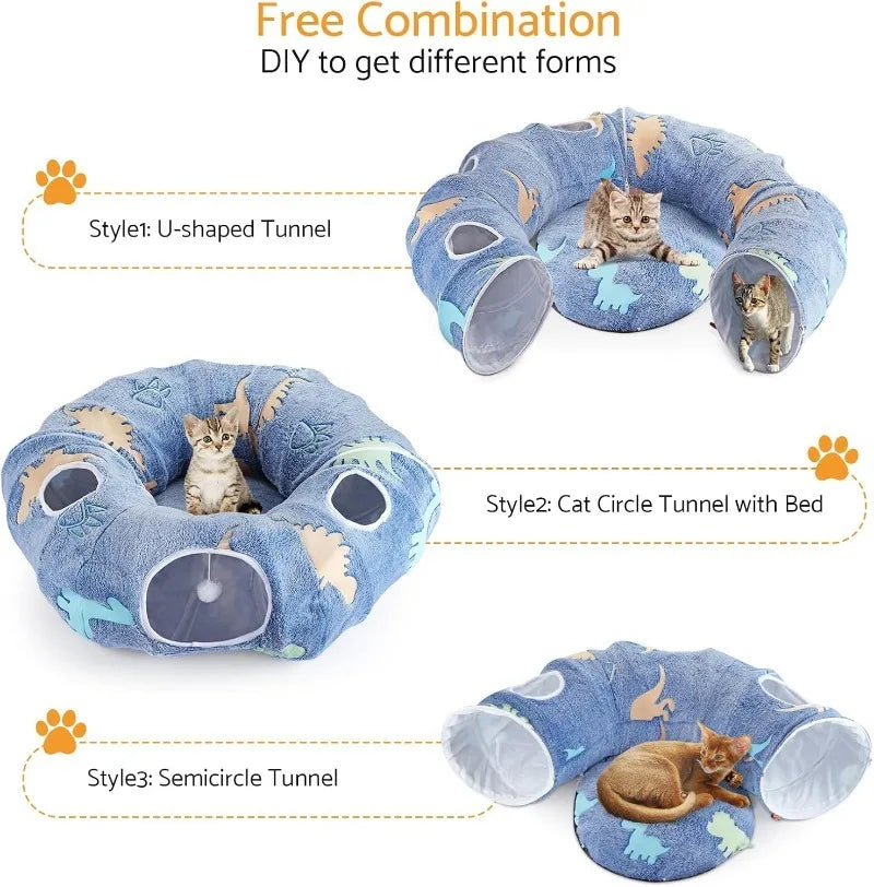 Maxetodo Foldable Cat Tunnel With Washable Bed 4 Entry Points