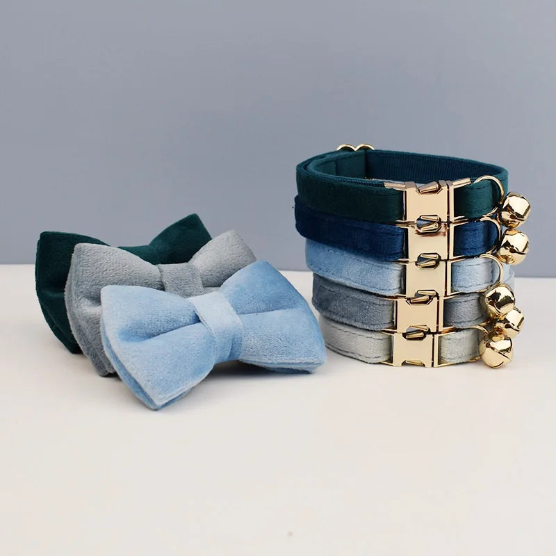 Cute Bowknot Cat Collar With Bell Engraving ID Tag Nameplate Personalization