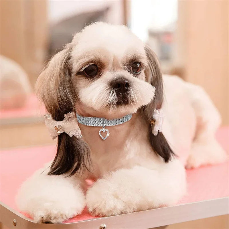 NONECN Bling Rhinestone Dog Collar For Small To Medium Dogs