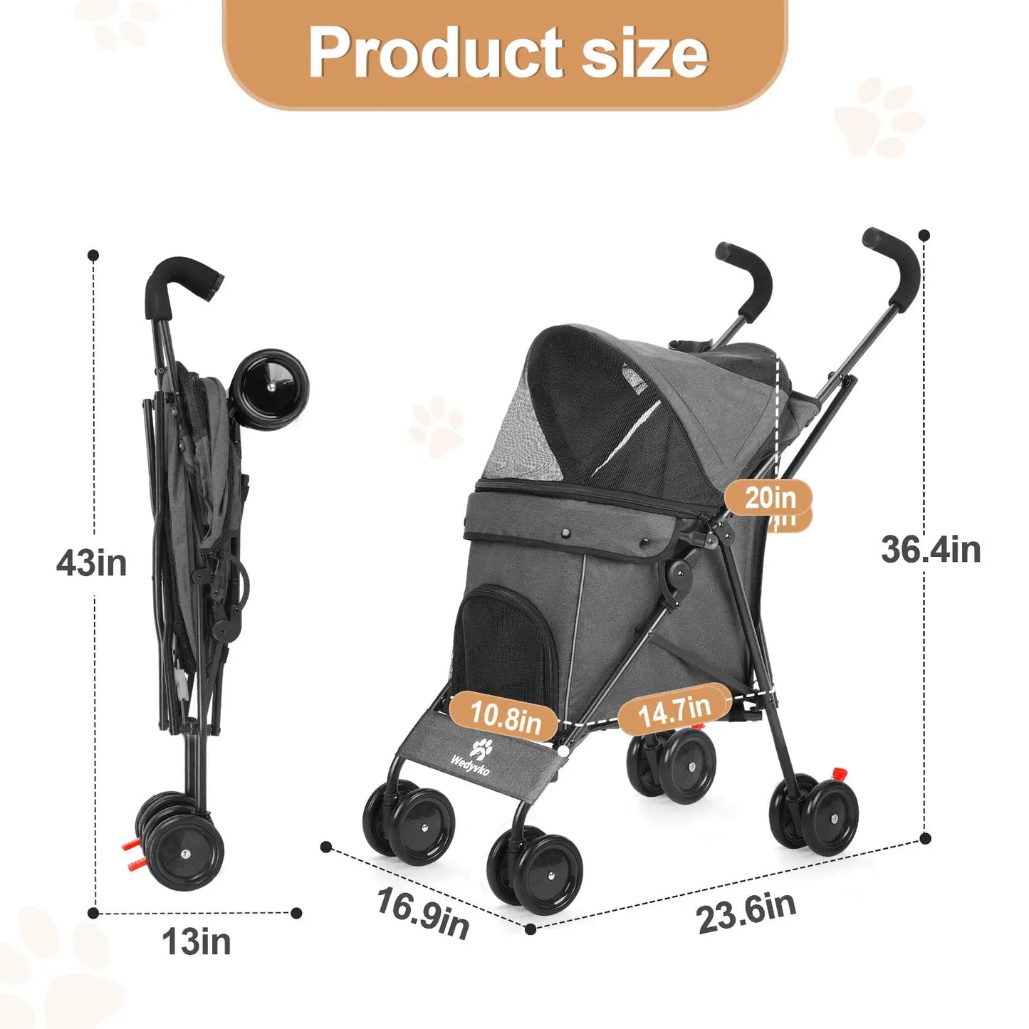 Travel Dog Stroller for Small Dogs and Cats 33 Lbs