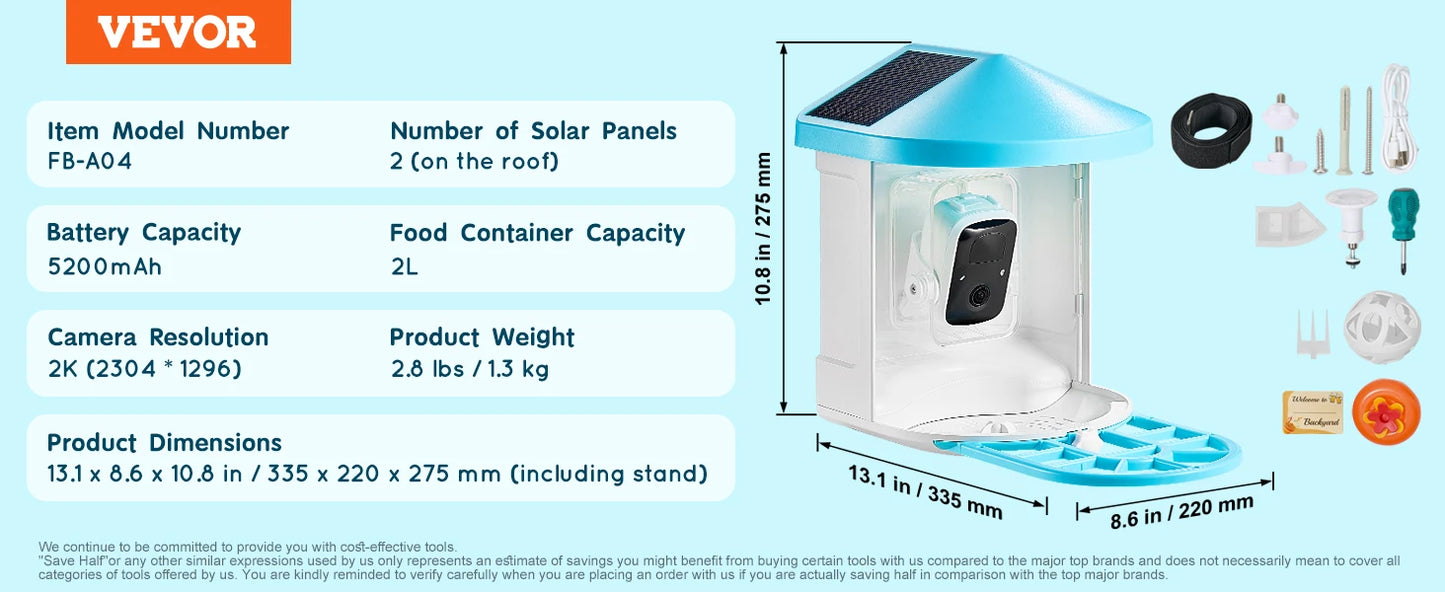 SucceBuy 2K Solar Bird Feeder Camera AI Identify Birds