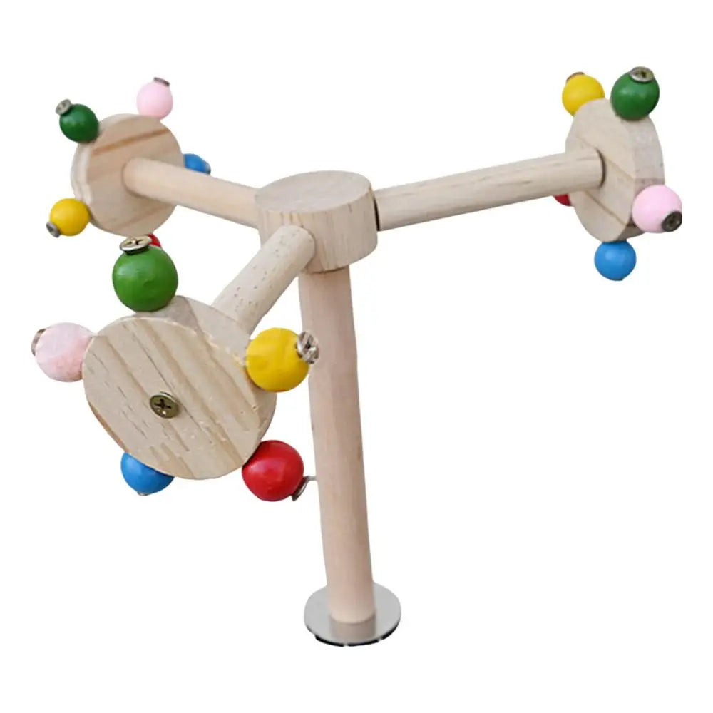 Wood Perch Toy With Rotating Balls Interactive Bird Stand