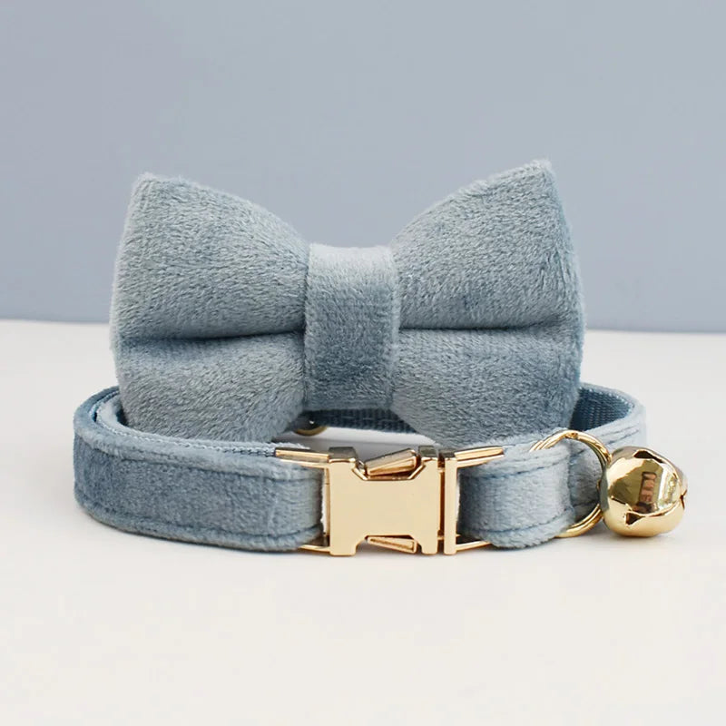 Cute Bowknot Cat Collar With Bell Engraving ID Tag Nameplate Personalization