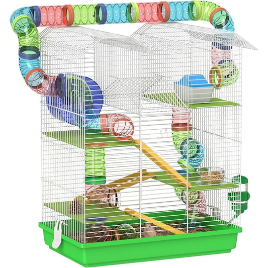 NONECN Hamster Cage 5 Tier Habitat Tunnels And Water Bottle