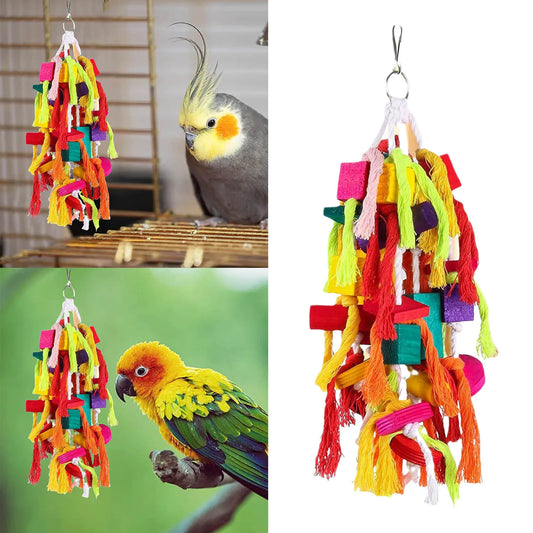 Rope Wooden Parrot Toy for Birds Gnawing Play Features