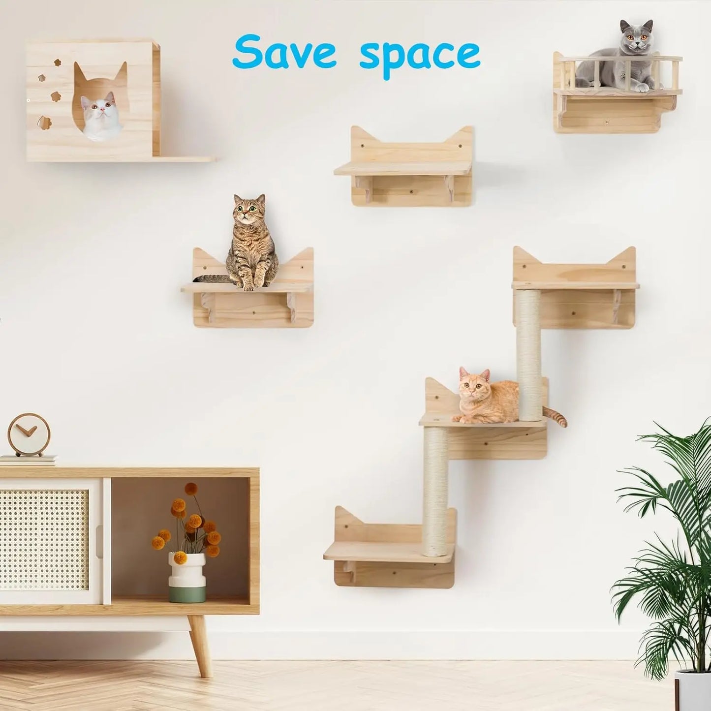 Wall Mounted Cat Shelves Set House Tower Scratching Posts Ladder