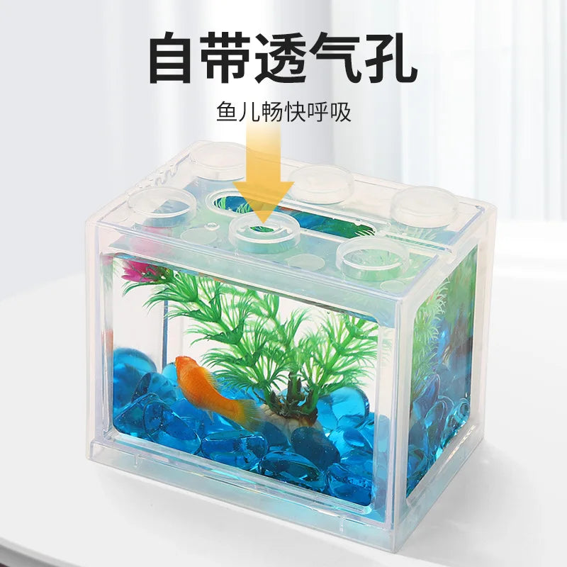 Building Blocks USB Mini Aquarium With LED Light For Desktop