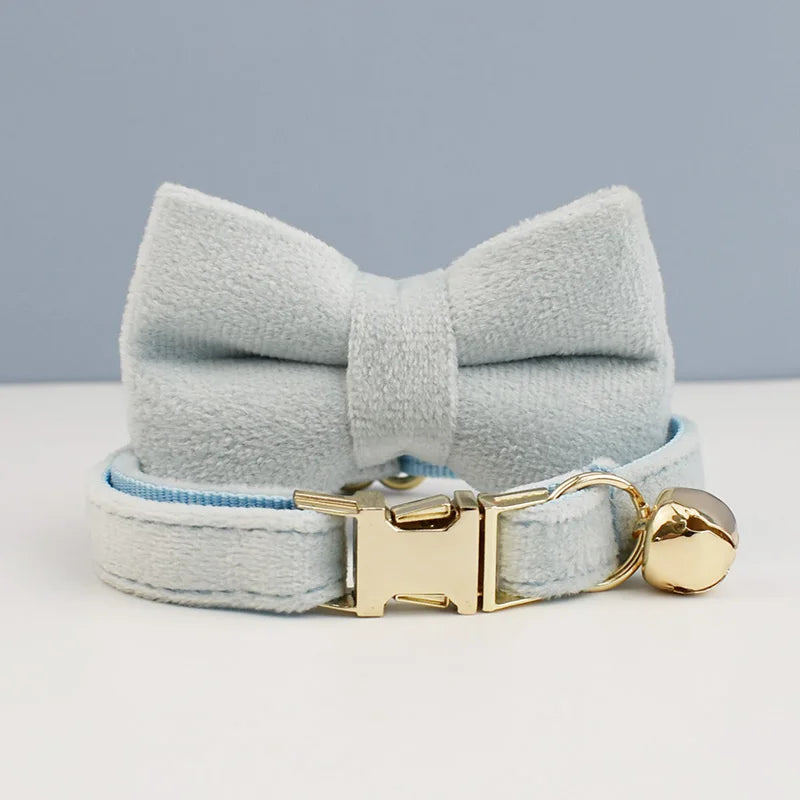 Cute Bowknot Cat Collar With Bell Engraving ID Tag Nameplate Personalization