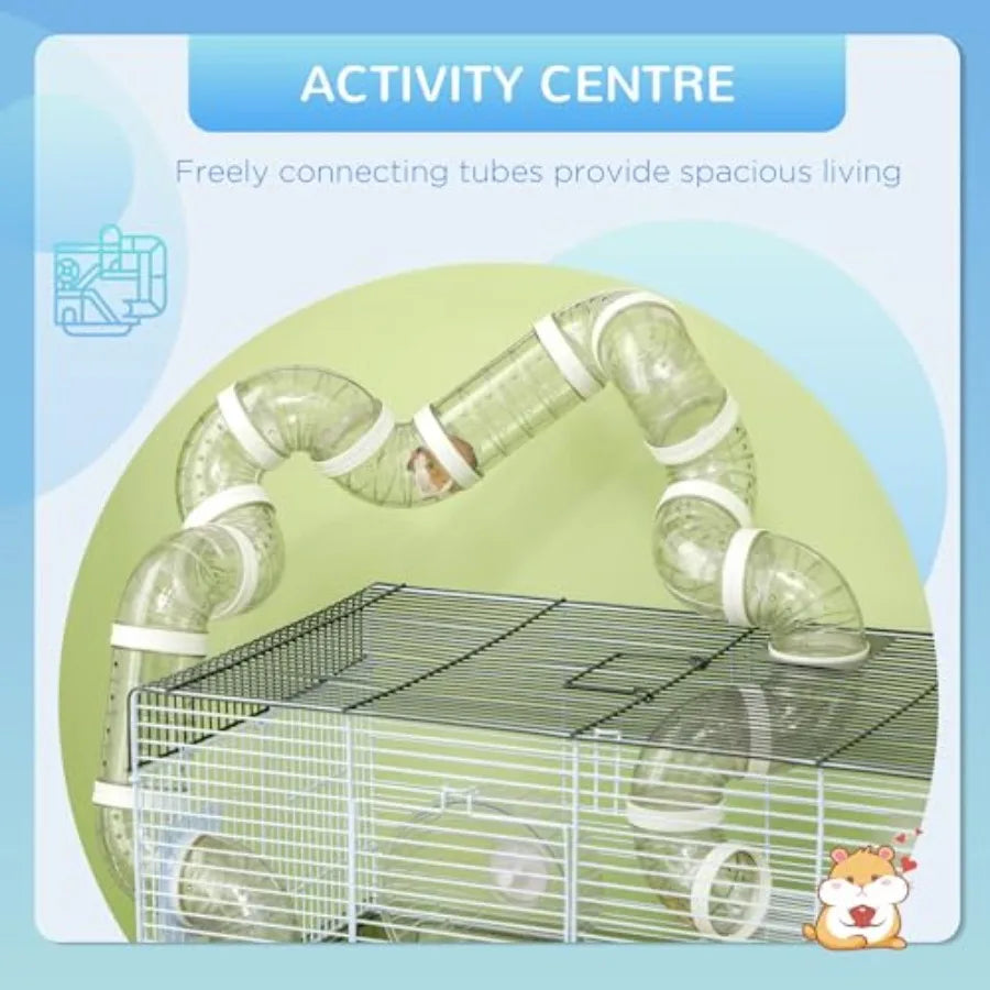 NONECN Hamster Cage 2 Levels With Tubes And Exercise Wheel