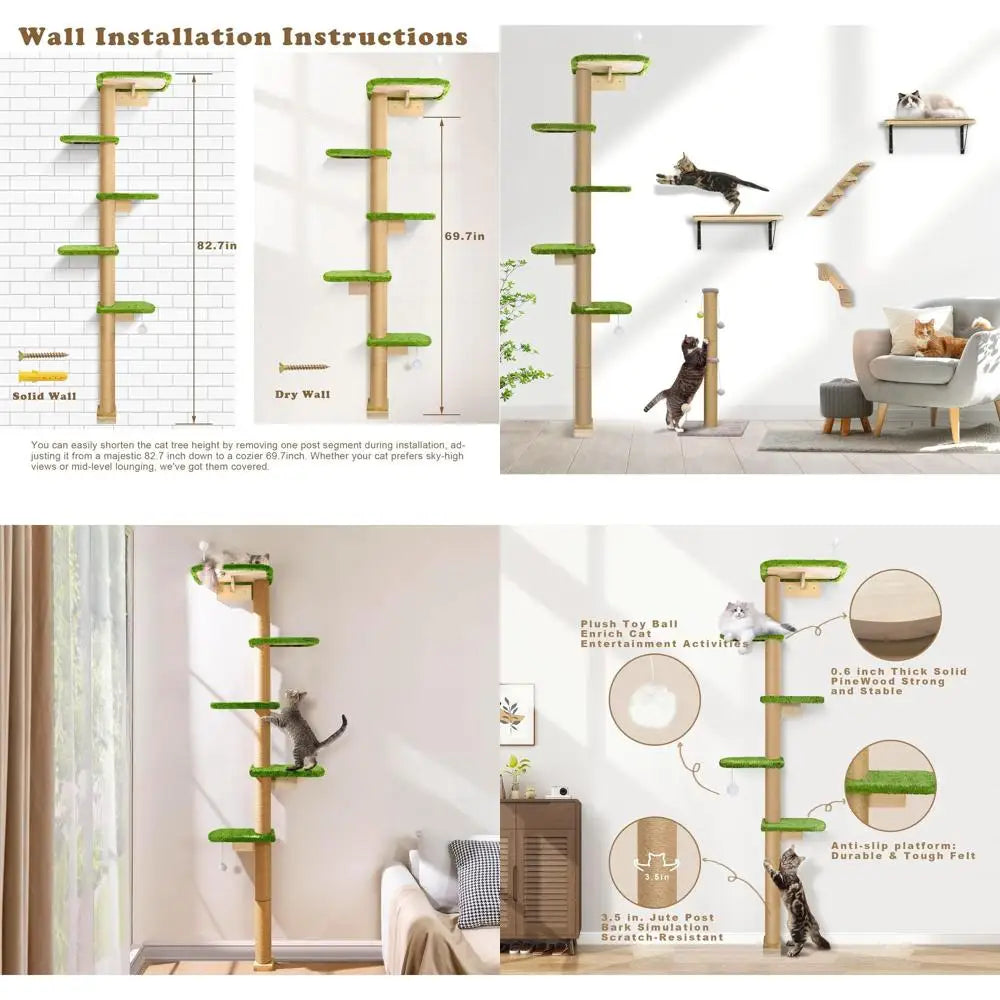Vertical Cat Climbing Tree With Wall Mounted Platforms For Kittens