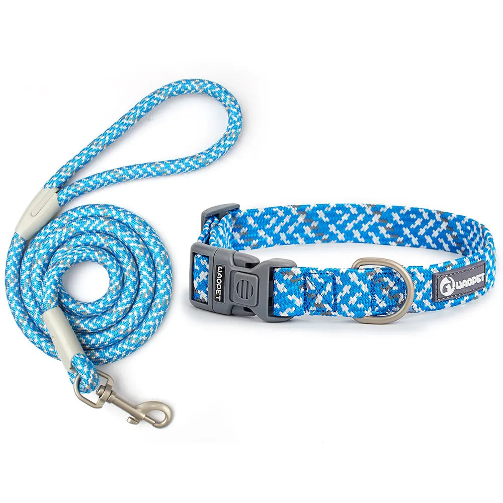 Leashes and Collar Set for Dogs Reflective Plaid Pattern