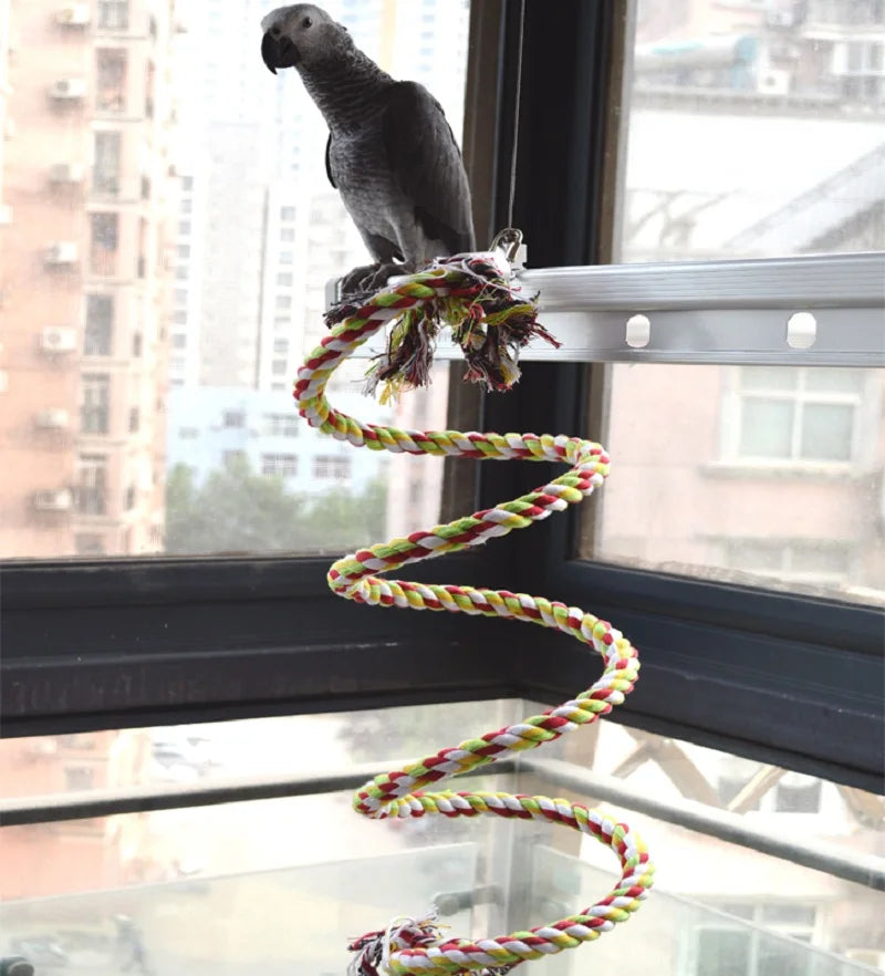 Multicolor Parrot Bird Toys Rope Bell Swing Perch Climbing Cage