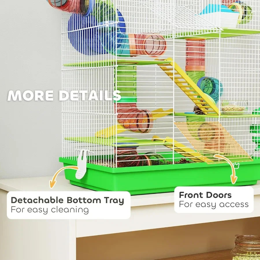 NONECN Hamster Cage 5 Tier Habitat Tunnels And Water Bottle