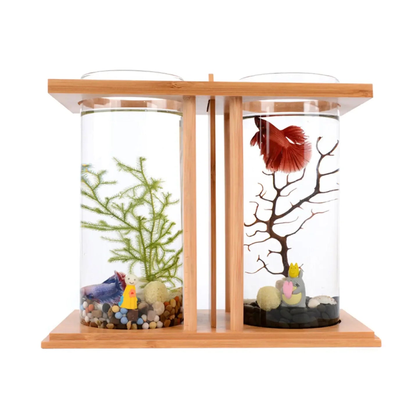 Dual Chamber Bamboo Desktop Betta Aquarium With LED Light