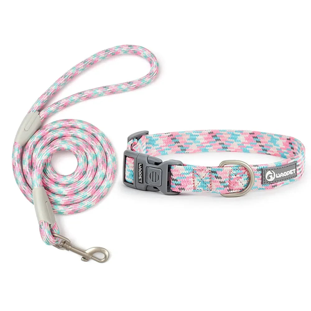 Leashes and Collar Set for Dogs Reflective Plaid Pattern