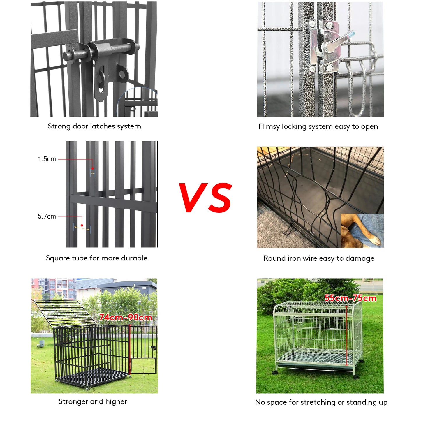 BINGOPAW Heavy Duty Dog Crate With Lockable Wheels Removable Tray
