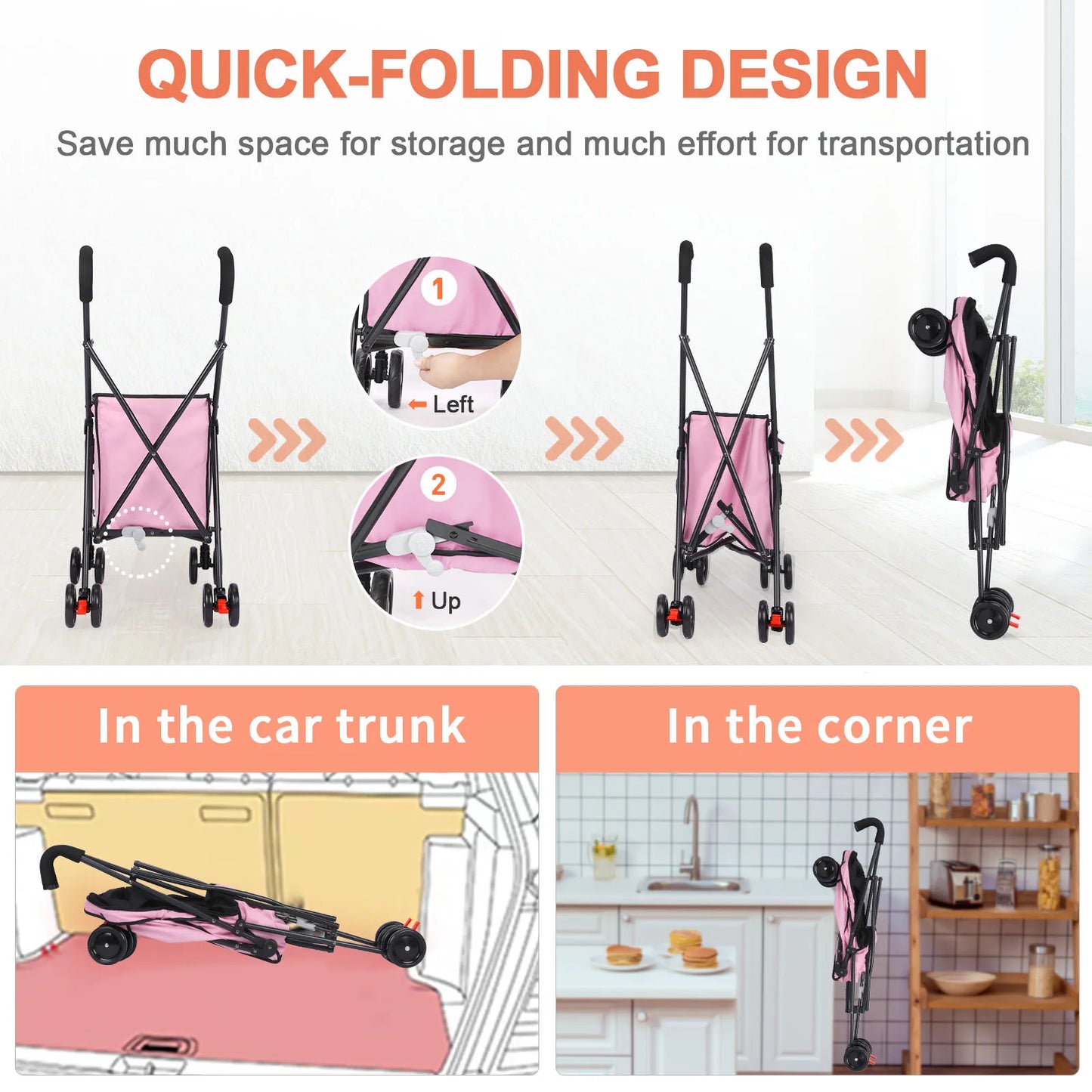 Wedyvko Shopping Trolley Dog Stroller Four Wheels Folding Cart