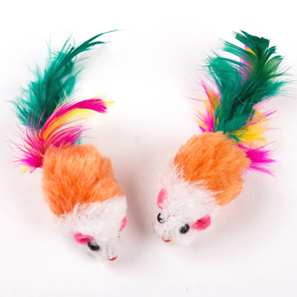 Shunmaii Plush Cat Mouse Toys Rattle Set 10 Feather Mice