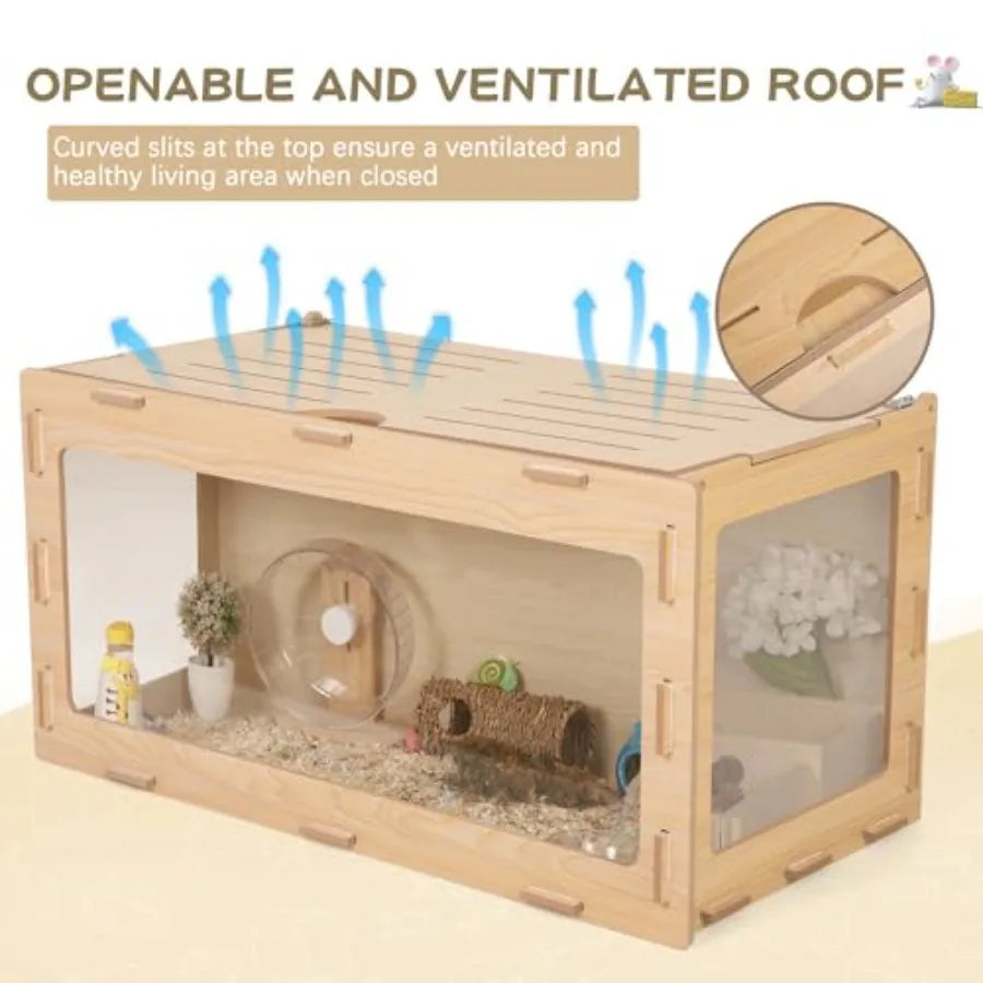 XMSJCN Wooden Hamster Cage Chewproof Bigger World Habitat