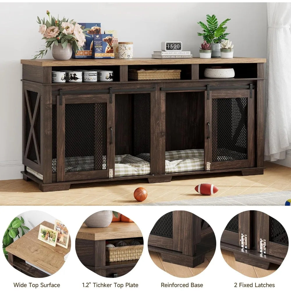 Dog Crate Furniture For Two Dogs With Storage Drawers Divider