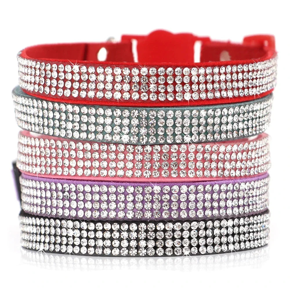 Soft Suede Cat Collar Rhinestone Bling with Bell Safety Breakaway