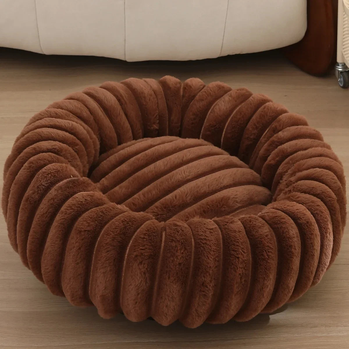 NONECN Round Plush Pet Bed For Dogs And Cats Winter Warm Shelter